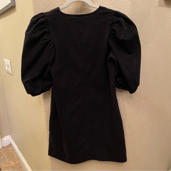 ZARA Women Black V-Neck Denim Puffy Sleeves Short Dress Size Medium - Picture 4 of 7